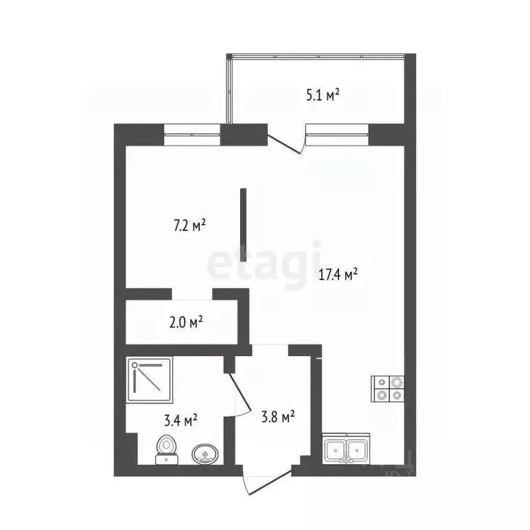 1-к кв. Тюменская область, Тюмень Профсоюзная ул., 53 (33.8 м) - Фото 0