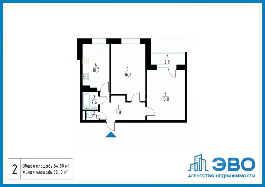 2-к кв. Санкт-Петербург ул. Репищева, 15К3 (54.8 м) - Фото 2