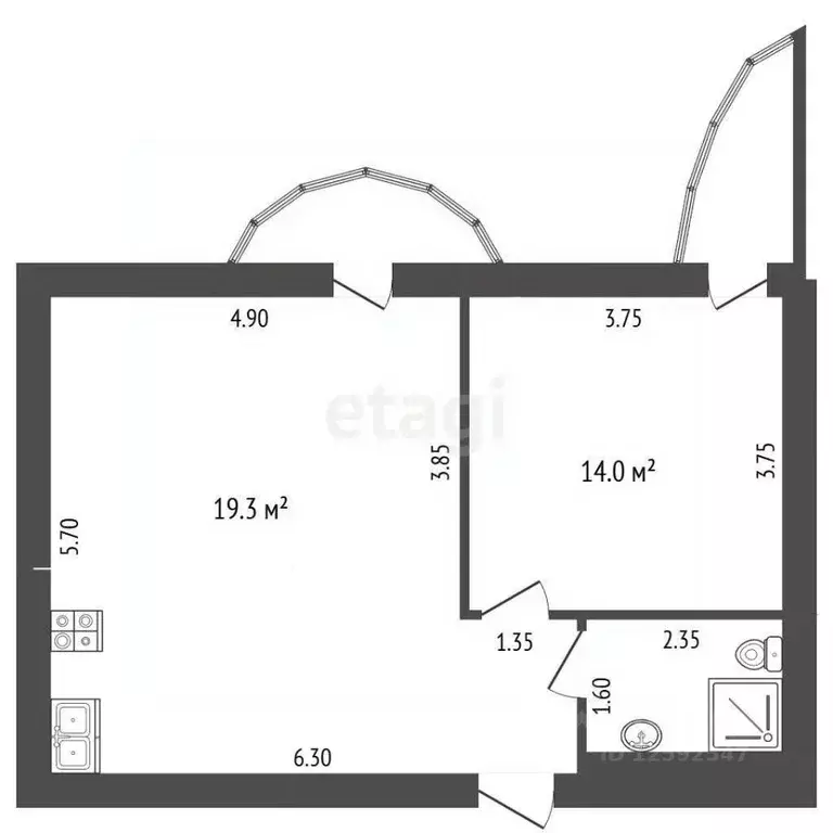 Студия Крым, Симферополь ул. Ростовская (48.4 м) - Фото 2