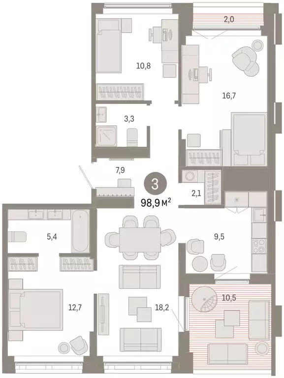 3-комнатная квартира: Екатеринбург, улица Гастелло, 19А (98.89 м) - Фото 1