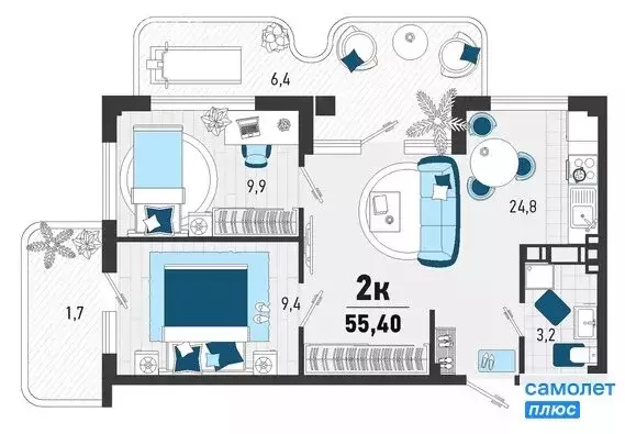 2-комнатная квартира: Агой, Конечная улица, 4 (55.4 м) - Фото 0