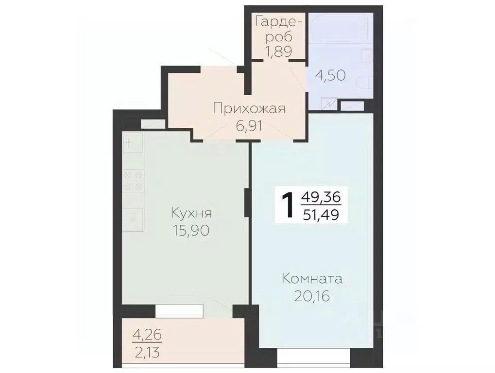 1-к кв. Воронежская область, Воронеж Электросигнальная ул., 9А (51.49 ... - Фото 0