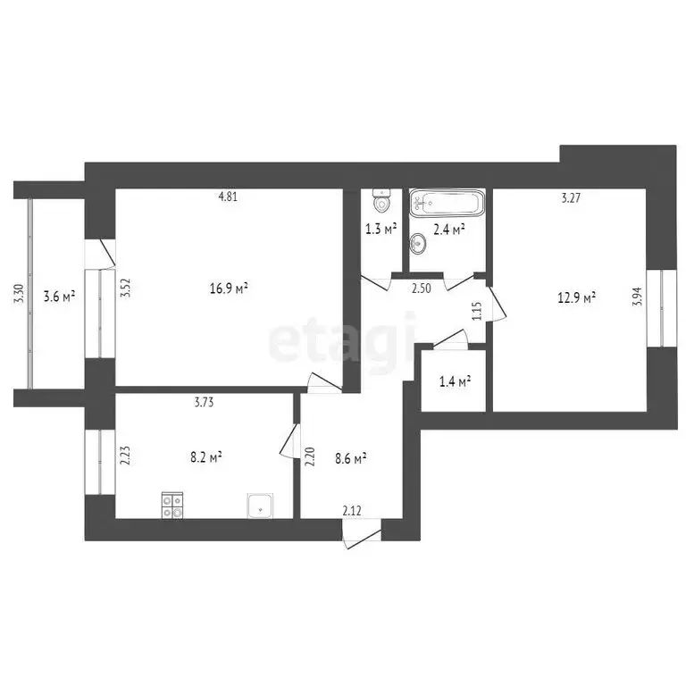 2-комнатная квартира: Ишим, Большая улица, 198 (51.7 м) - Фото 0