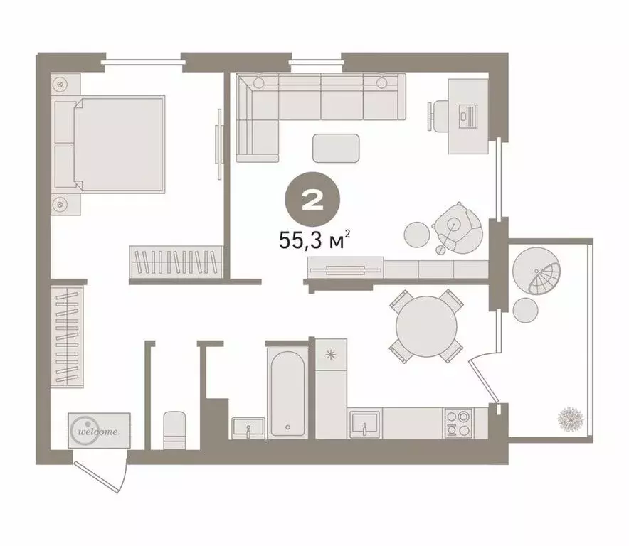 2-комнатная квартира: Тюмень (55.3 м) - Фото 1