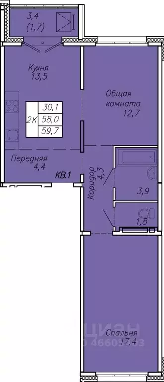 2-к кв. Новосибирская область, Новосибирск ул. Связистов, 13/2 (59.7 ... - Фото 0