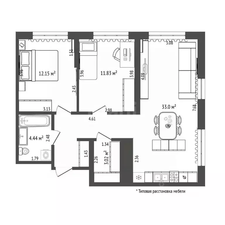 2-к кв. Тюменская область, Тюмень Харьковская ул., 72Б (64.9 м) - Фото 2