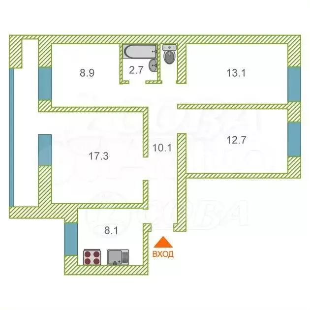 4-к. квартира, 74 м, 3/9 эт. - Фото 0