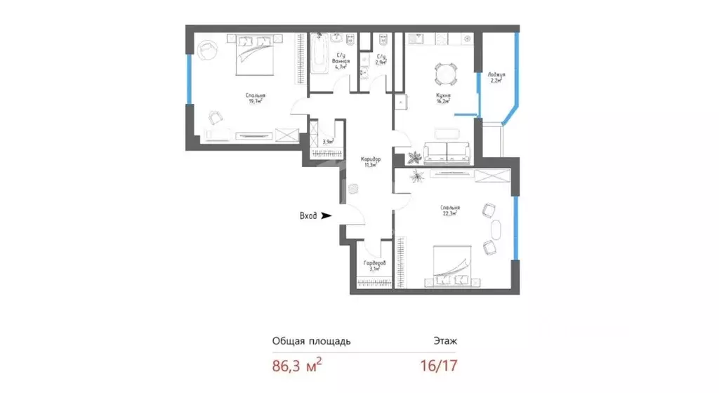 2-к кв. Москва Мосфильмовская ул., 88к4 (86.3 м) - Фото 1