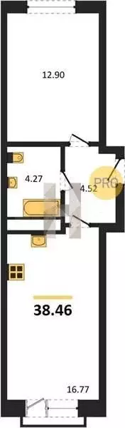1-к. квартира, 38,5 м, 7/9 эт. - Фото 0