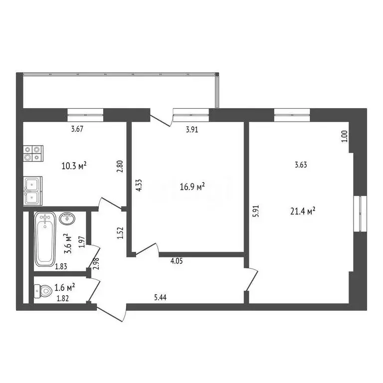 2-комнатная квартира: Тюмень, улица Дружбы, 73к1 (63.3 м) - Фото 1