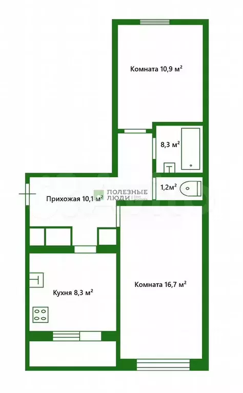 2-к. квартира, 50,9 м, 4/4 эт. - Фото 0
