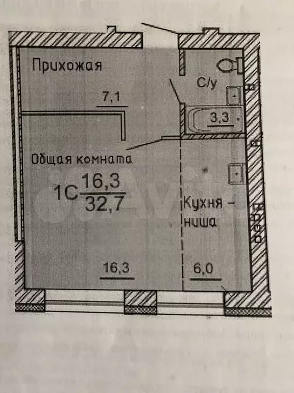 1-к. квартира, 32,3 м, 3/5 эт. - Фото 0