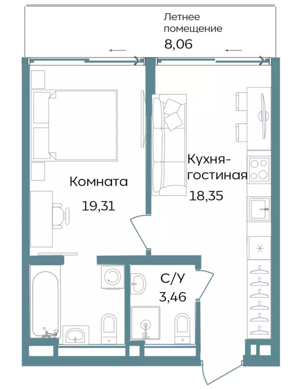 1-к квартира, 49.18 м - Фото 0