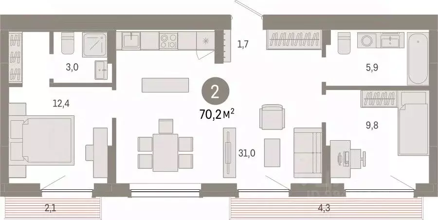 2-к кв. Новосибирская область, Новосибирск Лебедевский кв-л,  (70.2 м) - Фото 0
