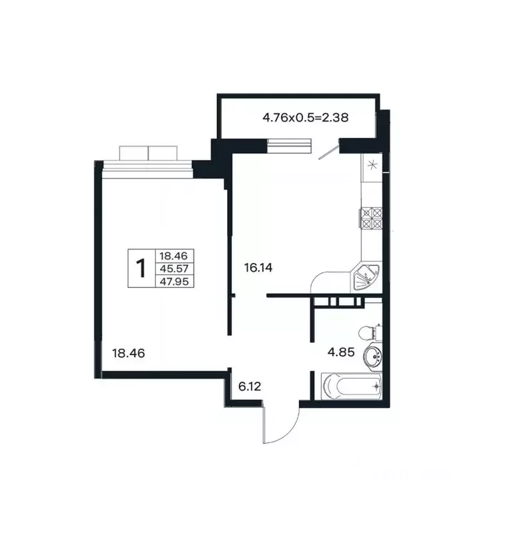 1-к кв. Краснодарский край, Краснодар ул. Шоссе Нефтяников, 26 (47.95 ... - Фото 0