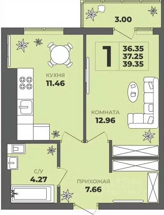 1-к кв. Калининградская область, Калининград ул. Генерала Толстикова, ... - Фото 1