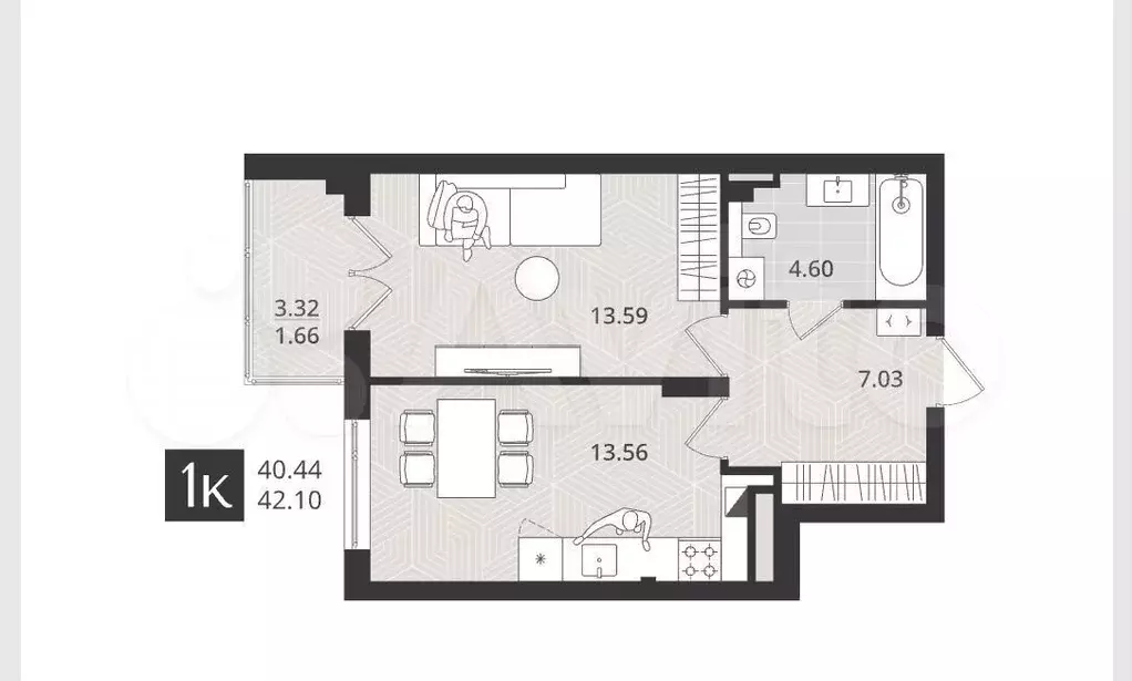 1-к. квартира, 40,4 м, 2/4 эт. - Фото 1