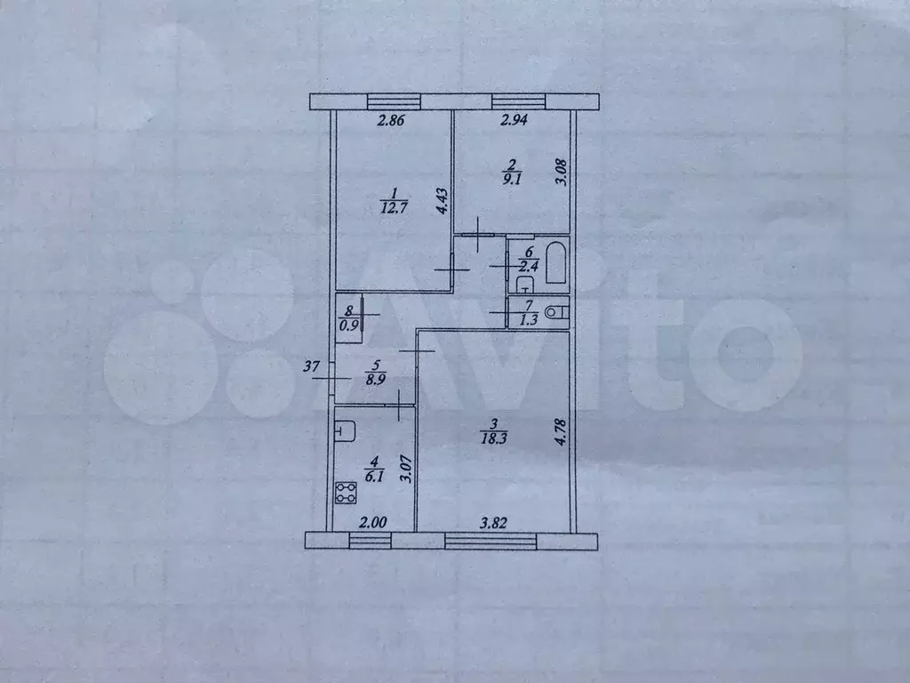 3-к. квартира, 59.7 м, 3/5 эт., Купить квартиру в Нижнекамске, ID объекта -  30061226845