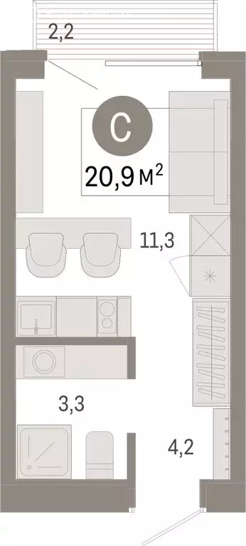 Квартира-студия: Омск, Кировский округ (20.9 м) - Фото 1