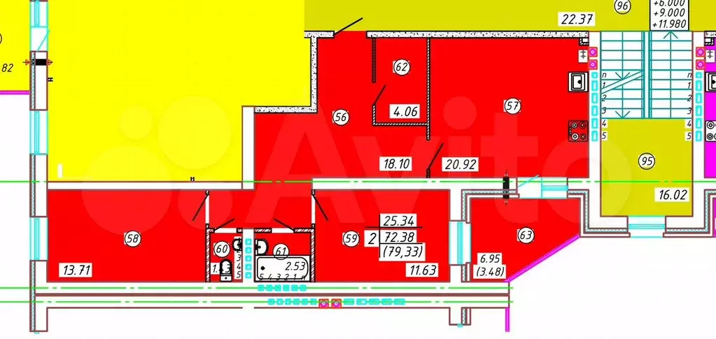 3-к. квартира, 80 м, 5/5 эт. - Фото 0