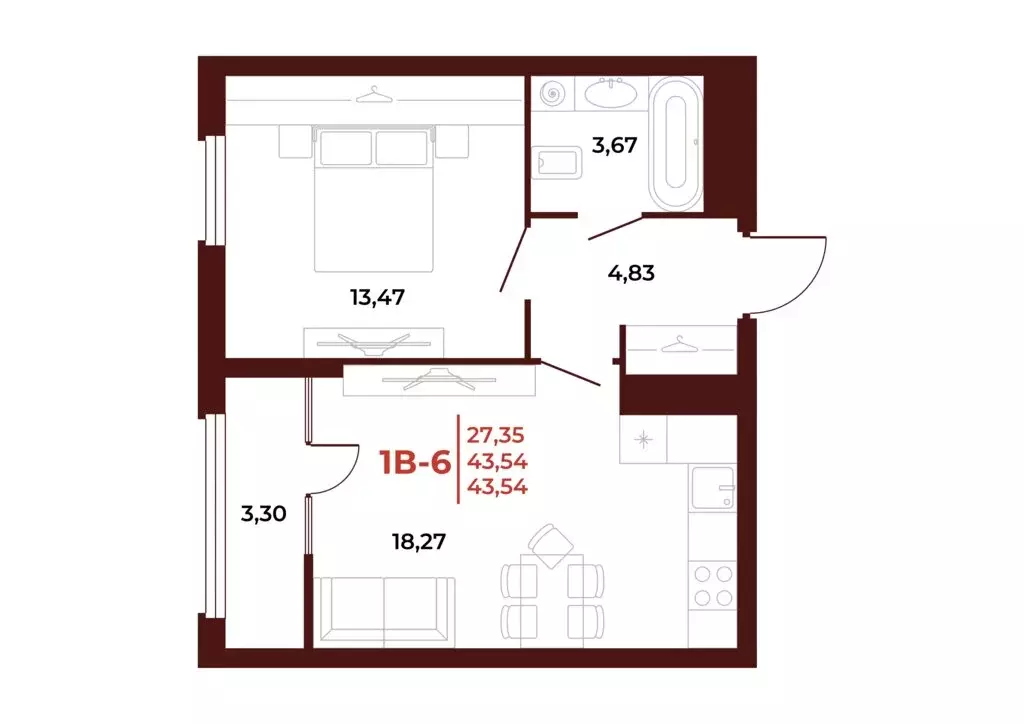 1-комнатная квартира: Пенза, Тернопольская улица, 20 (43.54 м) - Фото 1