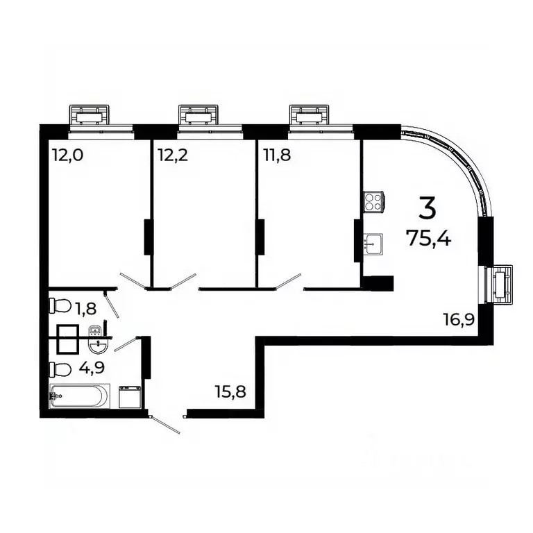 3-к кв. Нижегородская область, Нижний Новгород ул. Коперника, 15 (75.2 ... - Фото 1
