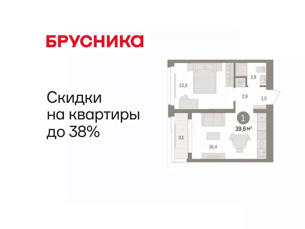 1-к кв. Тюменская область, Тюмень На Минской жилой комплекс (39.57 м) - Фото 1