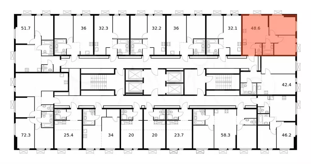 2-к. квартира, 48,6 м, 18/32 эт. - Фото 1