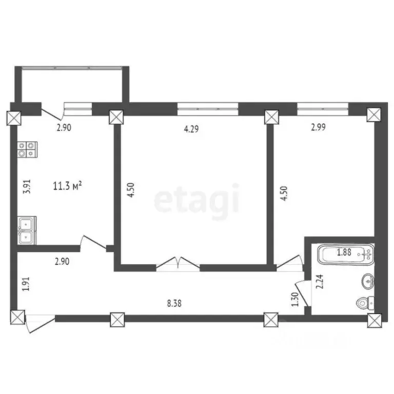 2-к кв. Ханты-Мансийский АО, Сургут ул. Ивана Захарова, 13/1 (58.9 м) - Фото 1