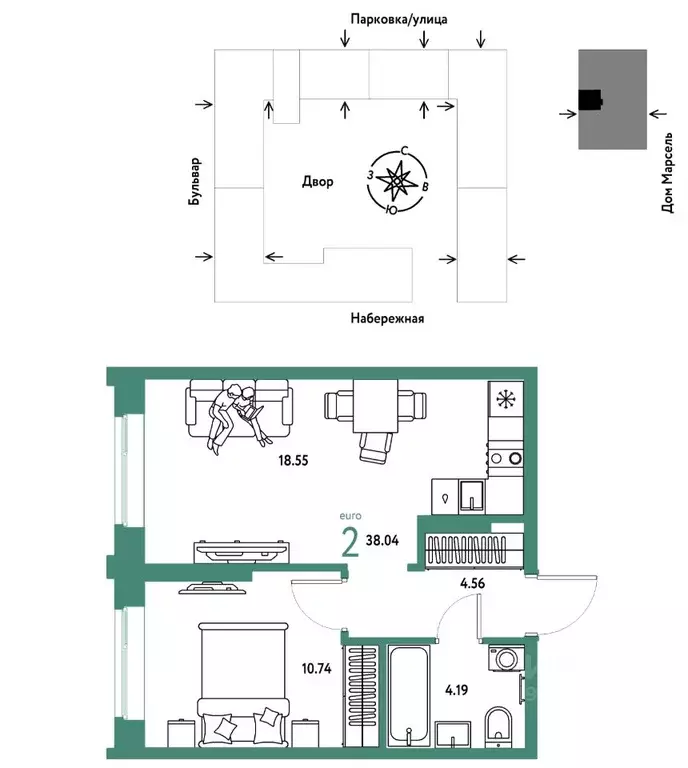 2-к кв. Тюменская область, Тюмень Береговая ул., 100к2 (38.04 м) - Фото 0