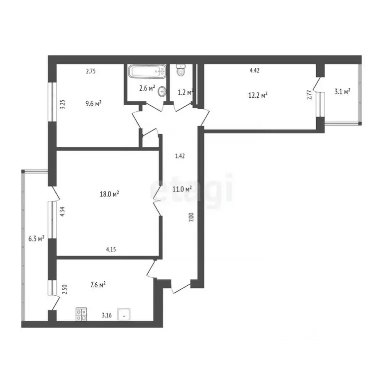 3-к кв. Крым, Евпатория просп. Победы (64.7 м) - Фото 2