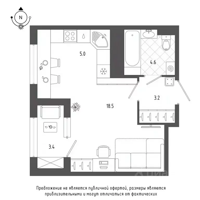 Студия Санкт-Петербург бул. Измайловский, 9 (32.9 м) - Фото 0