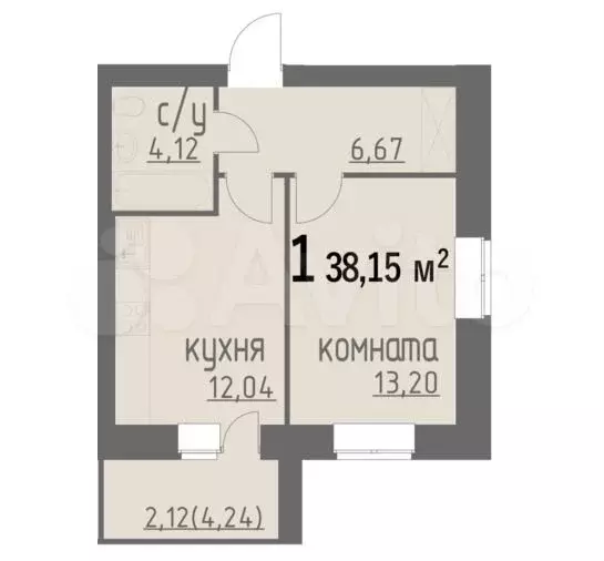 1-к. квартира, 38,2 м, 9/9 эт. - Фото 1