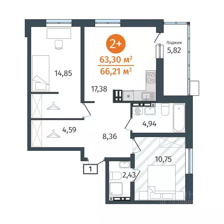2-к кв. Тюменская область, Тюменский муниципальный округ, д. Дударева ... - Фото 1