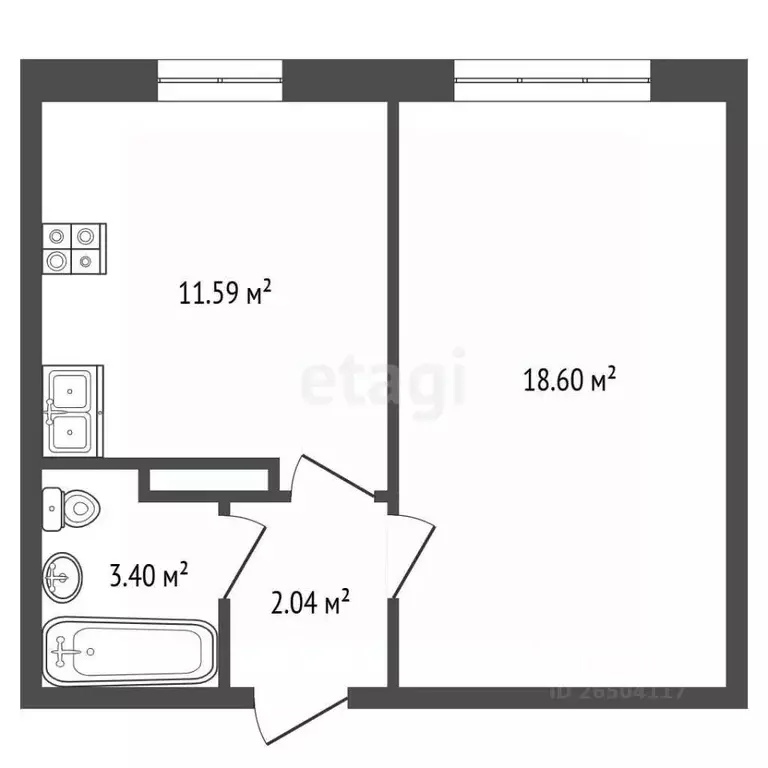1-к кв. Севастополь ш. Лабораторное, 33Дк2 (36.53 м) - Фото 2