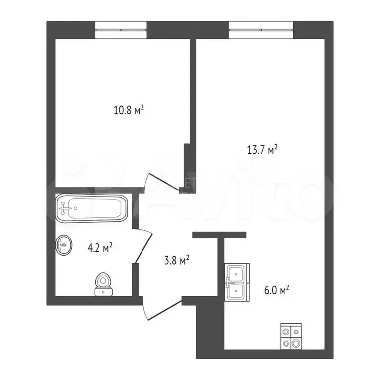 2-к. квартира, 38,5 м, 6/8 эт. - Фото 0