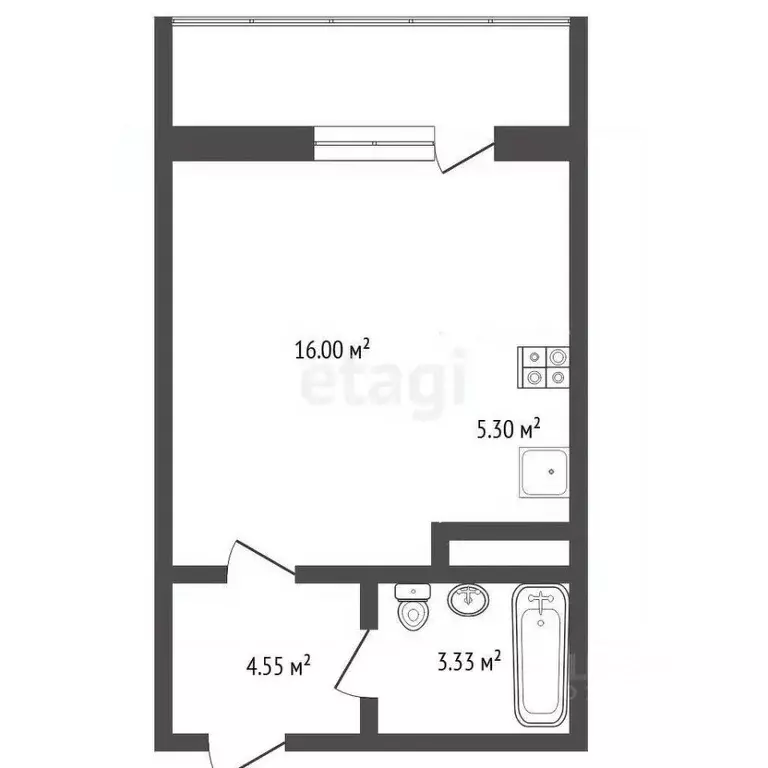 Студия Тюменская область, Тюмень ул. Тимофея Чаркова, 81 (27.6 м) - Фото 2