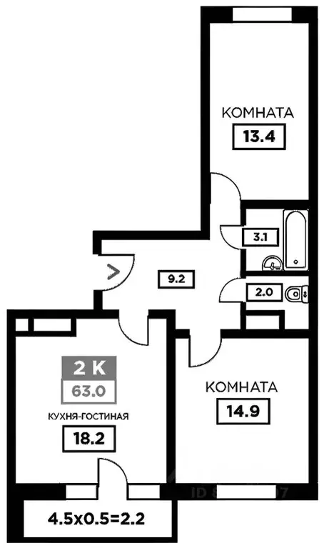 2-к кв. Краснодарский край, Краснодар ул. Домбайская, 55к4 (63.0 м) - Фото 1