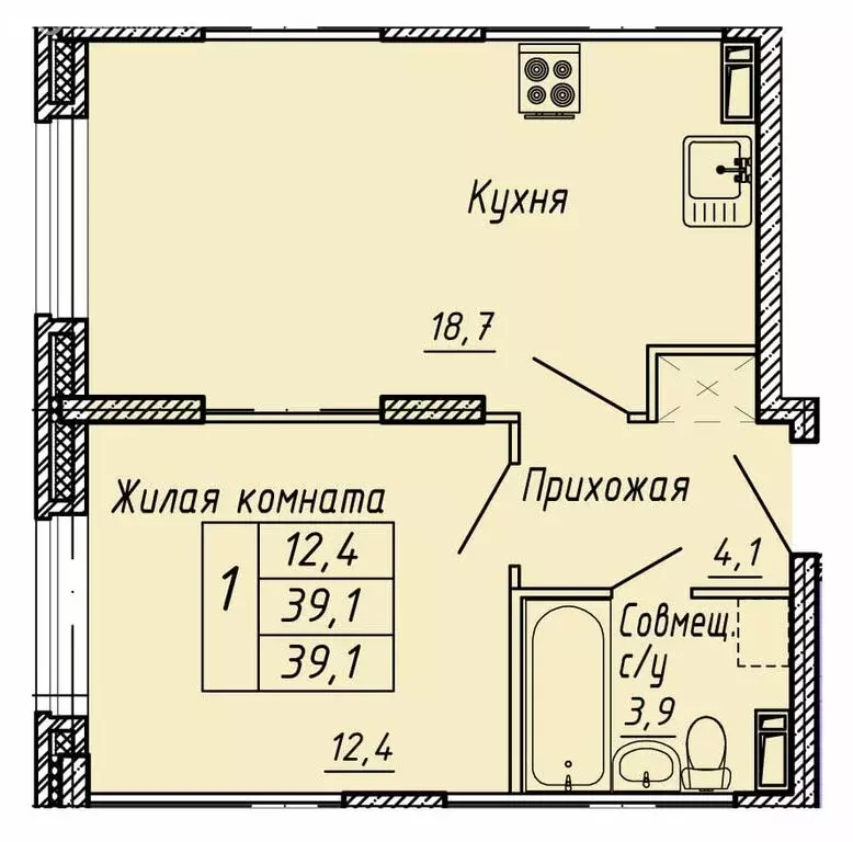 1-комнатная квартира: Орёл, улица Матросова, 3Б (39.1 м) - Фото 0
