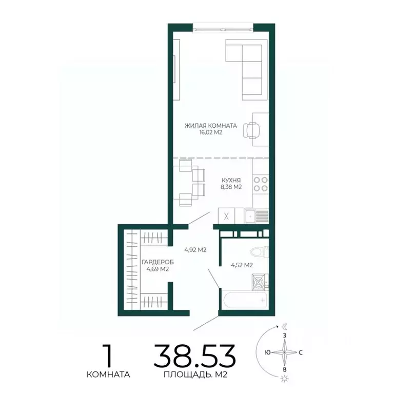 1-к кв. Пензенская область, Пенза Чаадаев жилой комплекс (38.53 м) - Фото 1