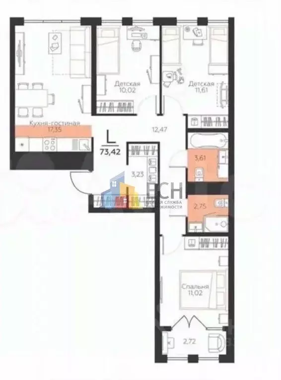 3-к кв. Тульская область, Тула городской округ, пос. Молодежный ул. ... - Фото 2