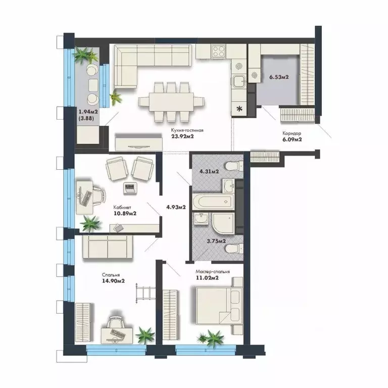 3-к кв. Свердловская область, Екатеринбург Премиум Кварталы Маяковка ... - Фото 0