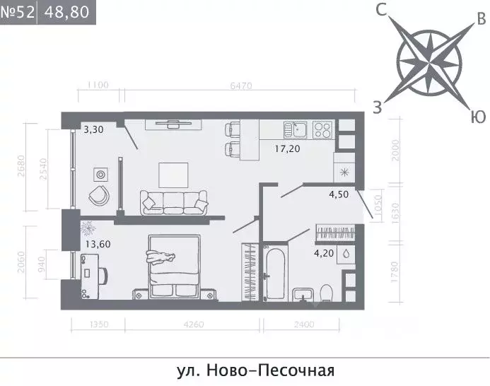 1-к кв. Татарстан, Казань Кастура Таун жилой комплекс (42.8 м) - Фото 0