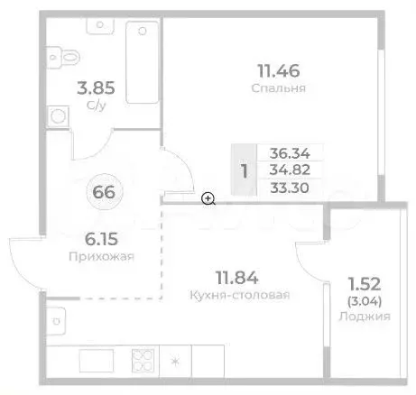 1-к. квартира, 36,3 м, 7/10 эт. - Фото 1