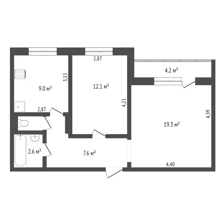 2-комнатная квартира: Тобольск, 9-й микрорайон, 15А (51.4 м) - Фото 1