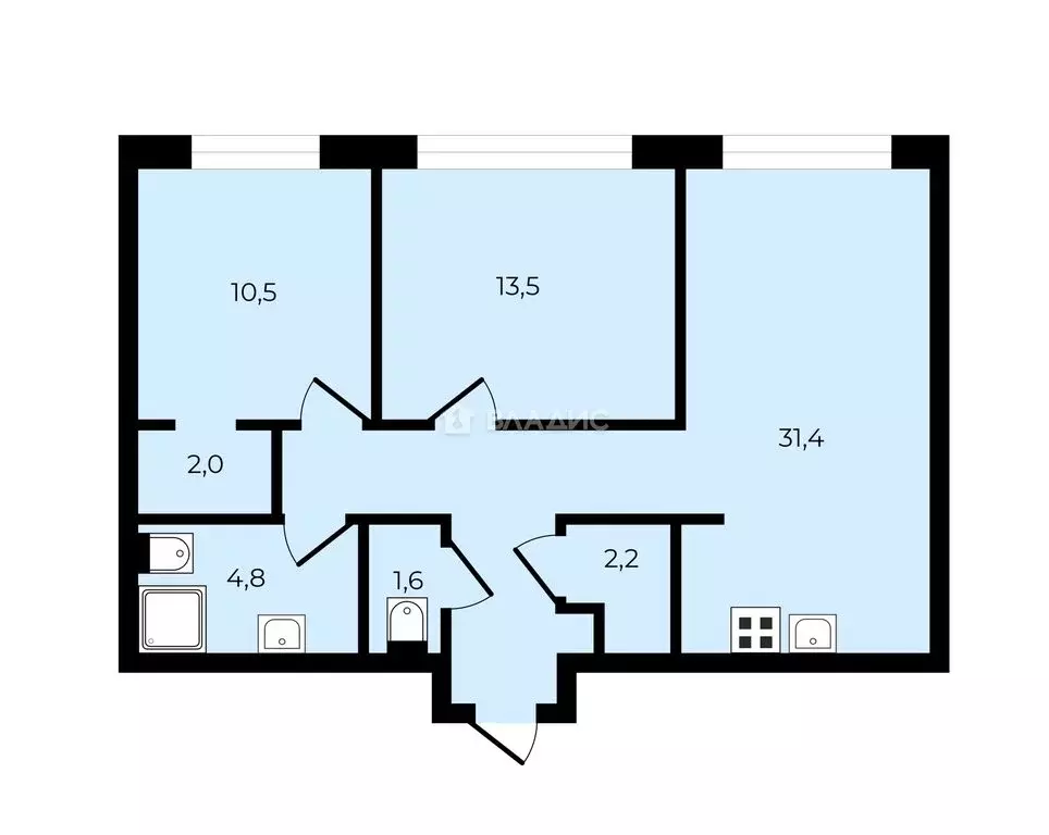 2-комнатная квартира: Москва, Фестивальная улица, 15к4 (69.2 м) - Фото 1