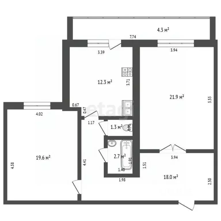 2-к кв. Забайкальский край, Чита Угданская ул., 5 (75.8 м) - Фото 2