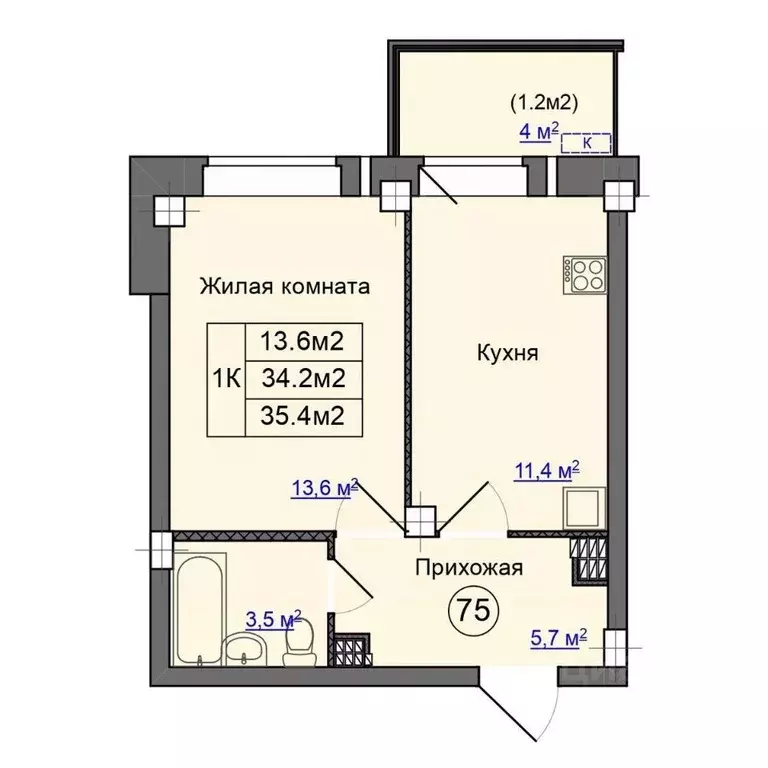 1-к кв. Псковская область, Псковский район, Завеличенская волость, д. ... - Фото 1