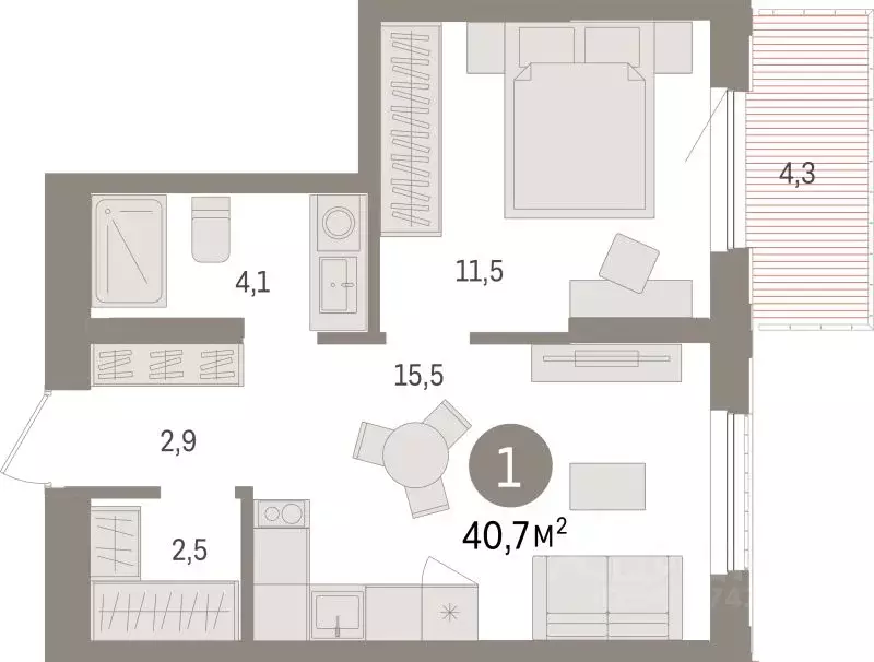 1-к кв. Липецкая область, Липецк пл. Петра Великого, 1 (40.7 м) - Фото 1