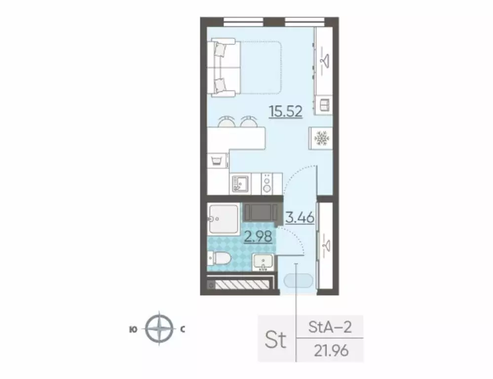 Квартира-студия: Санкт-Петербург, улица Маршала Казакова, 21 (21.96 м) - Фото 0